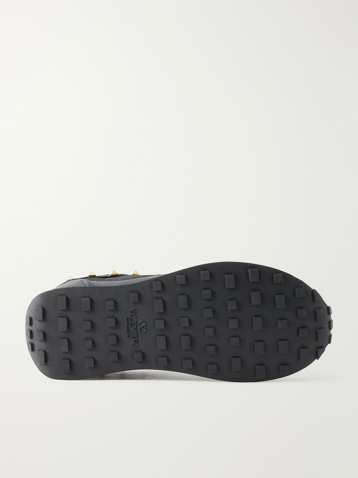 Valentino Garavani - Stud Up Embellished Leather-Trimmed Sneakers - Black