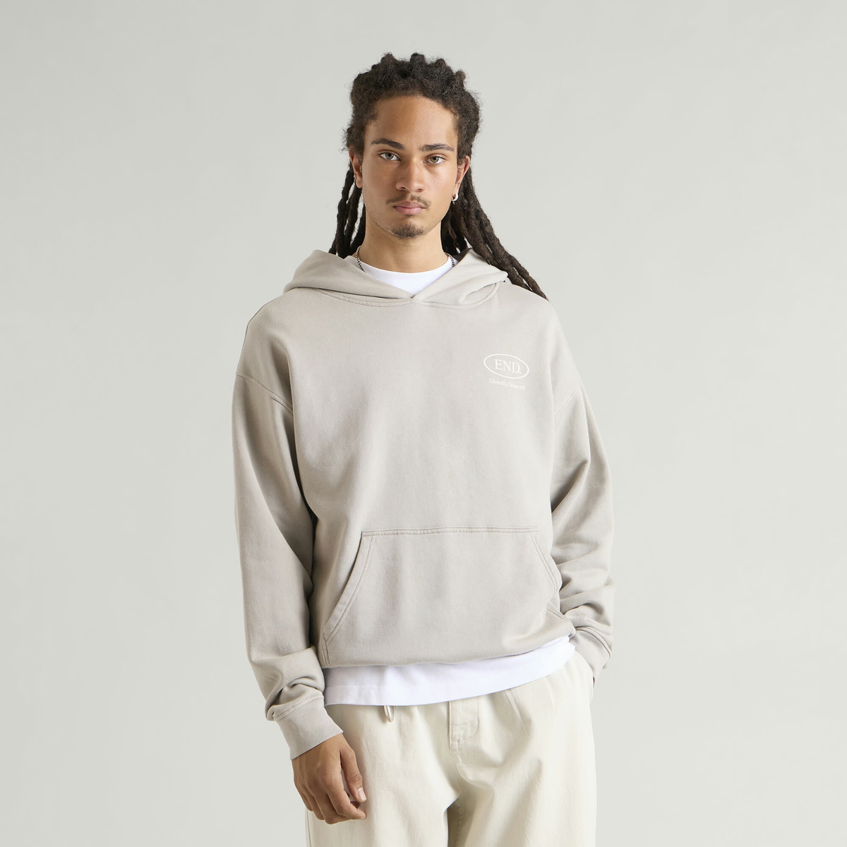 END. Worn Established Hoodie in Washed Grey