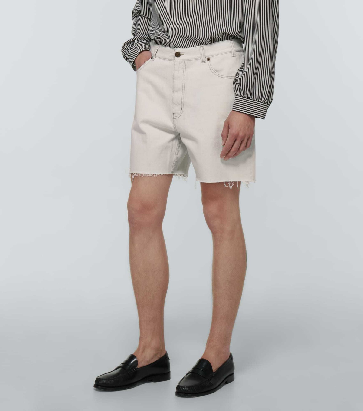 Saint Laurent - Raw-edged denim mid-rise shorts