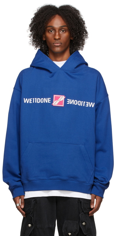 Photo: We11done Blue Patched Mirror Logo Hoodie