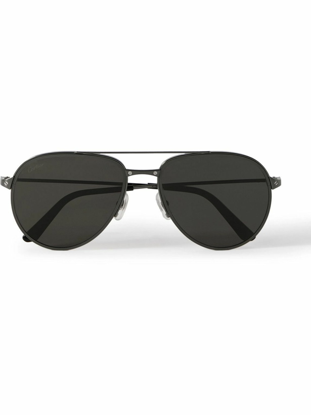 Photo: Cartier Eyewear - Santos Aviator-Style Gunmetal-Tone Sunglasses