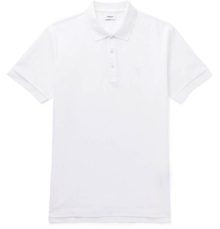 Photo: Burberry - Slim-Fit Logo-Embroidered Cotton-Piqué Polo Shirt - White