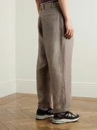 Beams Plus - Straight-Leg Pleated Checked Linen and Cotton-Blend Trousers - Brown