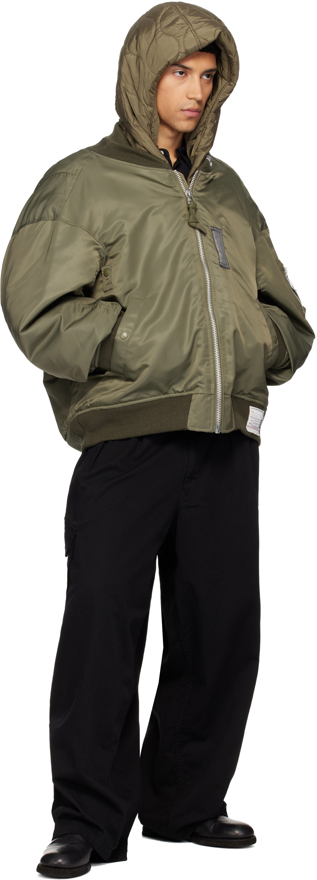 Maison MIHARA YASUHIRO Green Extended Placket Hood Flight Jacket