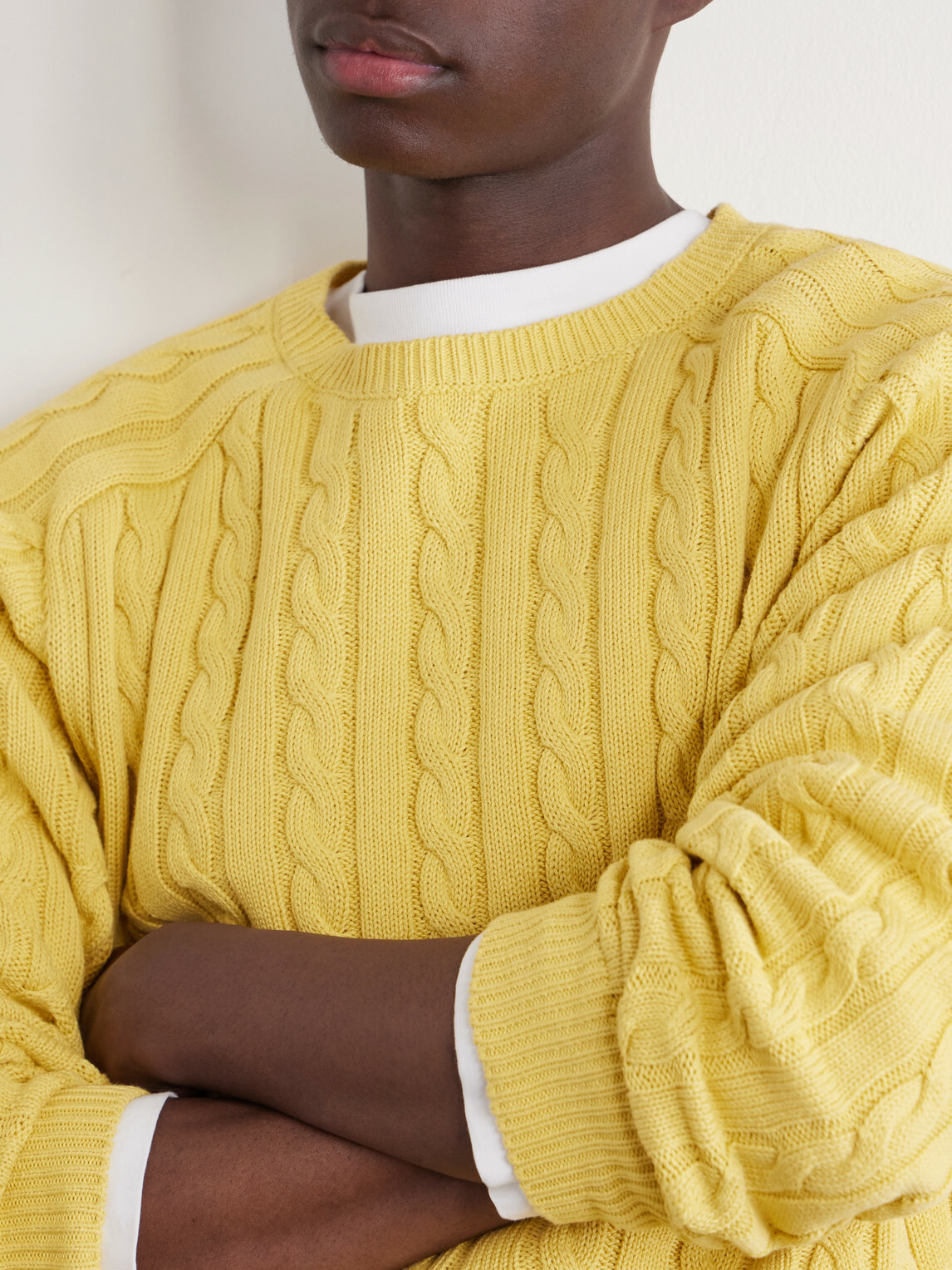 Beams Plus - Cable-Knit Cotton Sweater - Yellow