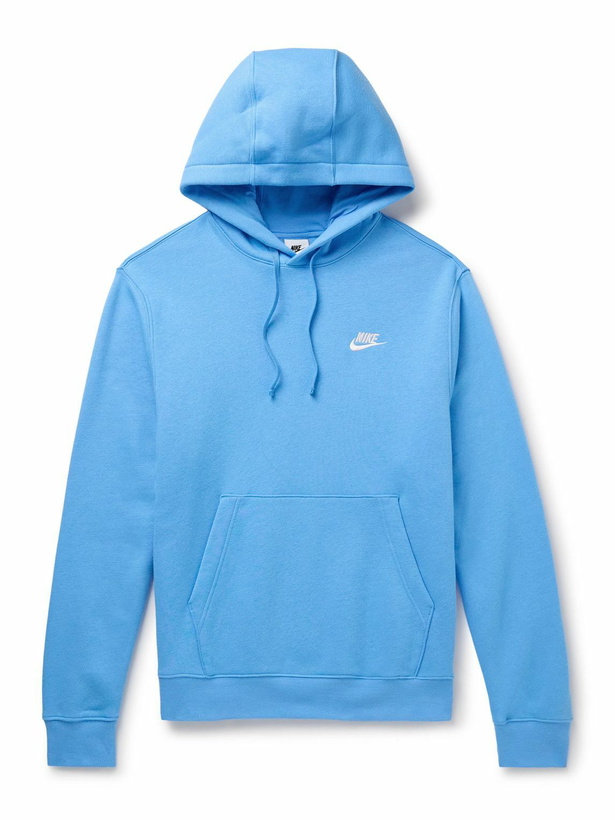Photo: Nike - Sportswear Club Logo-Embroidered Cotton-Blend Jersey Hoodie - Blue