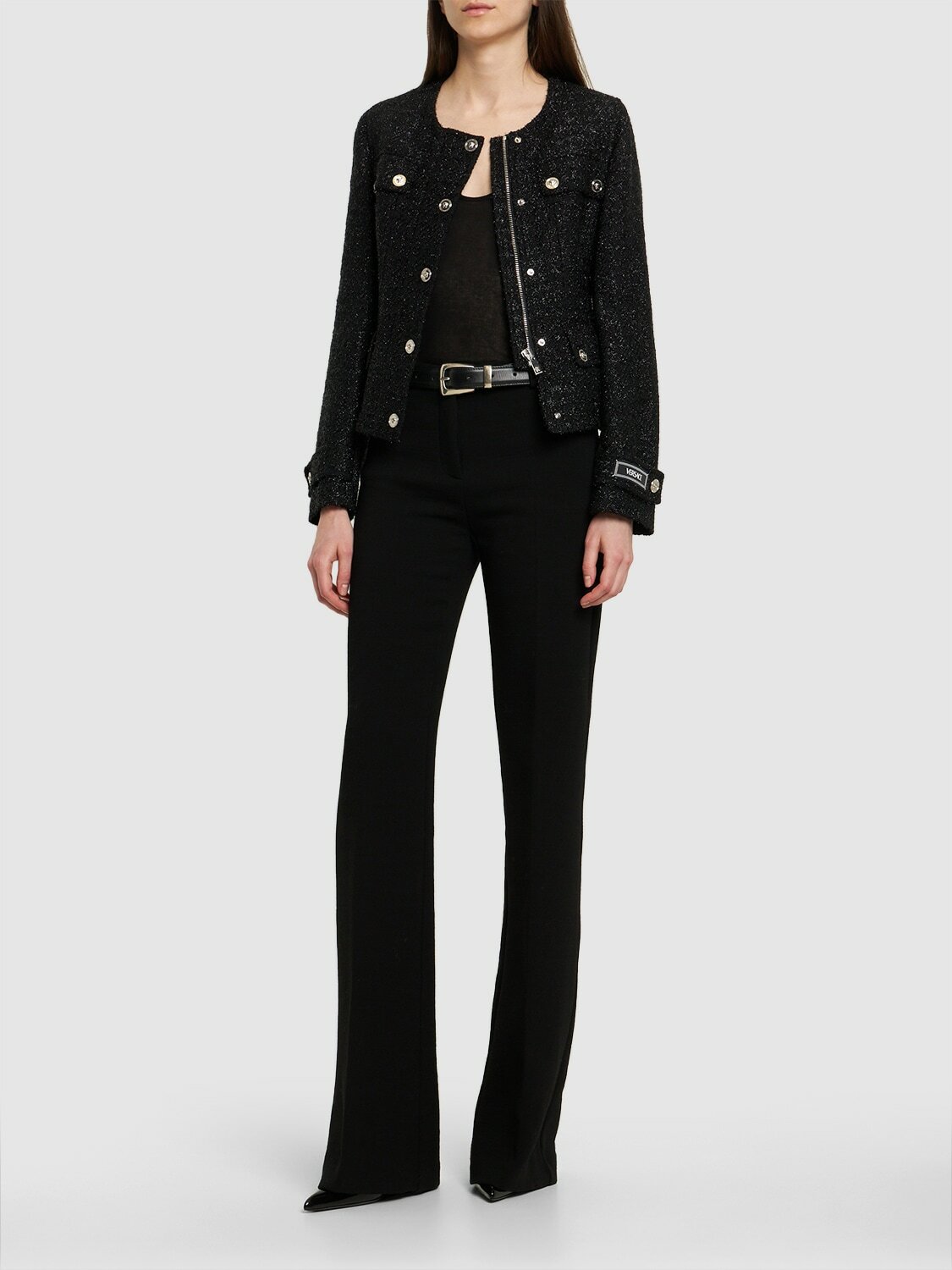 VERSACE - Lurex Tweed Collarless Jacket Versace