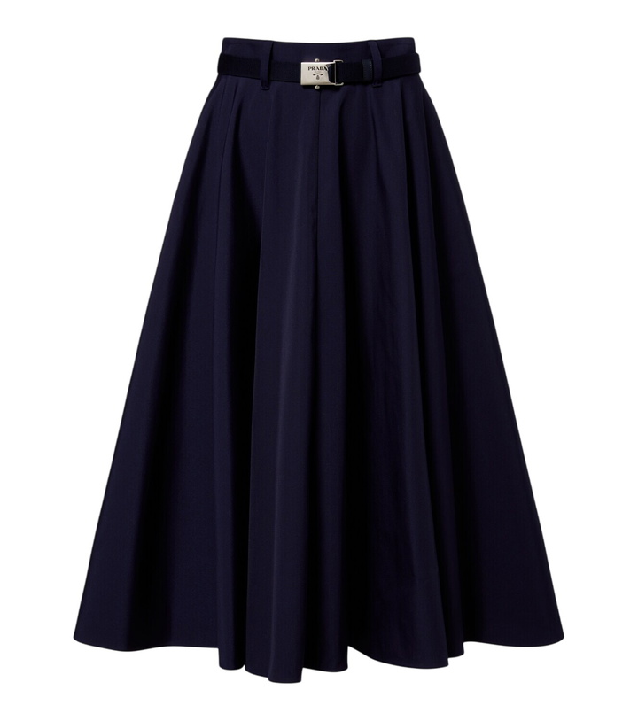 Photo: Prada Belted poplin midi skirt