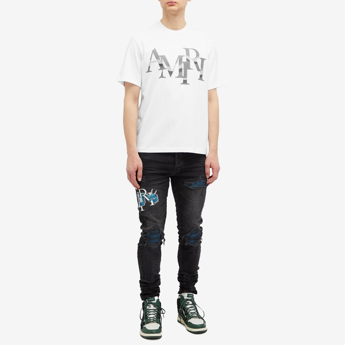 AMIRI Men's Chrome Staggered Logo T-Shirt in White Amiri