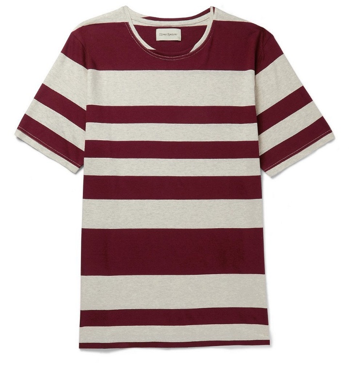 Photo: Oliver Spencer - Conduit Striped Cotton-Jersey T-Shirt - Burgundy