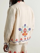 BODE - Garden Party Camp-Collar Bead-Embellished Linen Shirt - Neutrals