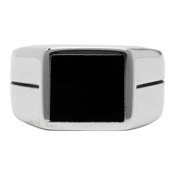 Photo: Givenchy Silver and Black Logo Signet Ring