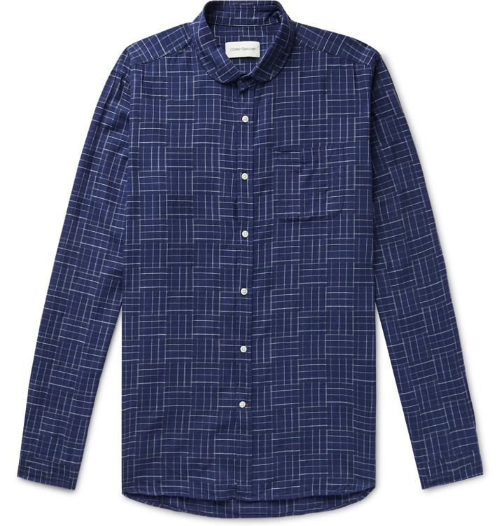 Photo: Oliver Spencer - Eton Penny-Collar Checked Cotton Shirt - Blue