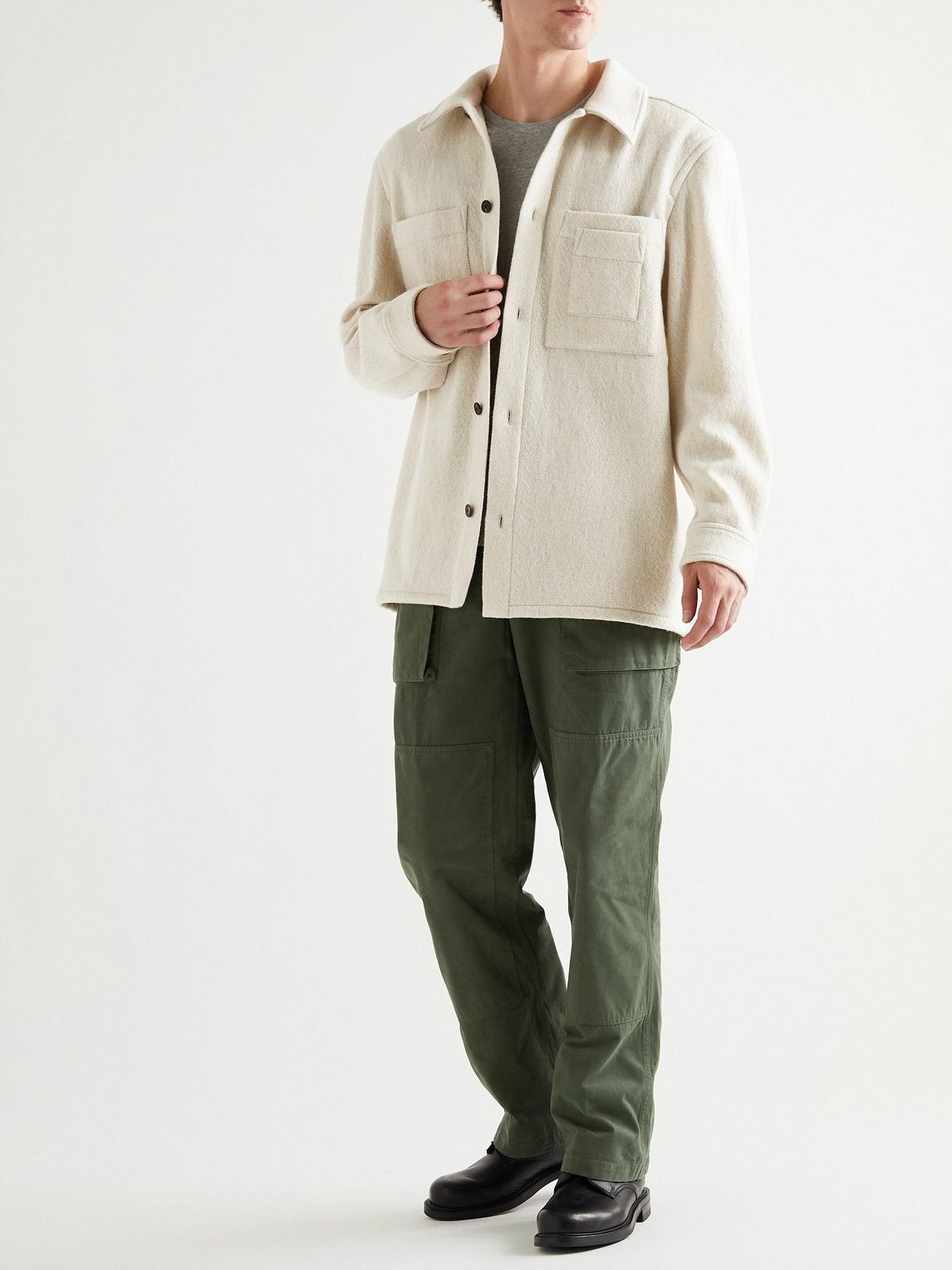 Miles Leon - Herringbone Wool and Cashmere-Blend Overshirt - Neutrals