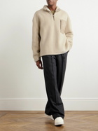 Loro Piana - Suede-Trimmed Cashmere and Silk-Blend Fleece Half-Zip Sweater - Neutrals