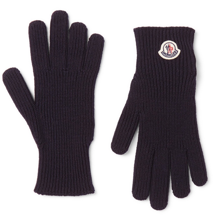 Photo: Moncler - Logo-Appliquéd Ribbed Wool Gloves - Blue