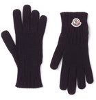 Moncler - Logo-Appliquéd Ribbed Wool Gloves - Blue