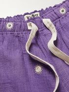 Karu Research - Wide-Leg Upcycled Embroidered Cotton Drawstring Shorts - Purple