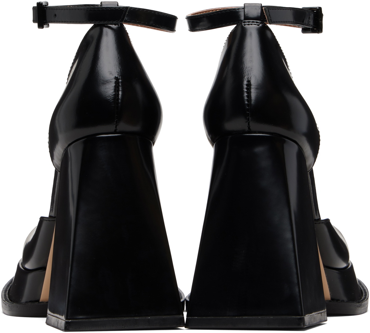 SHUSHU/TONG Black Round Toe Strap High Heels