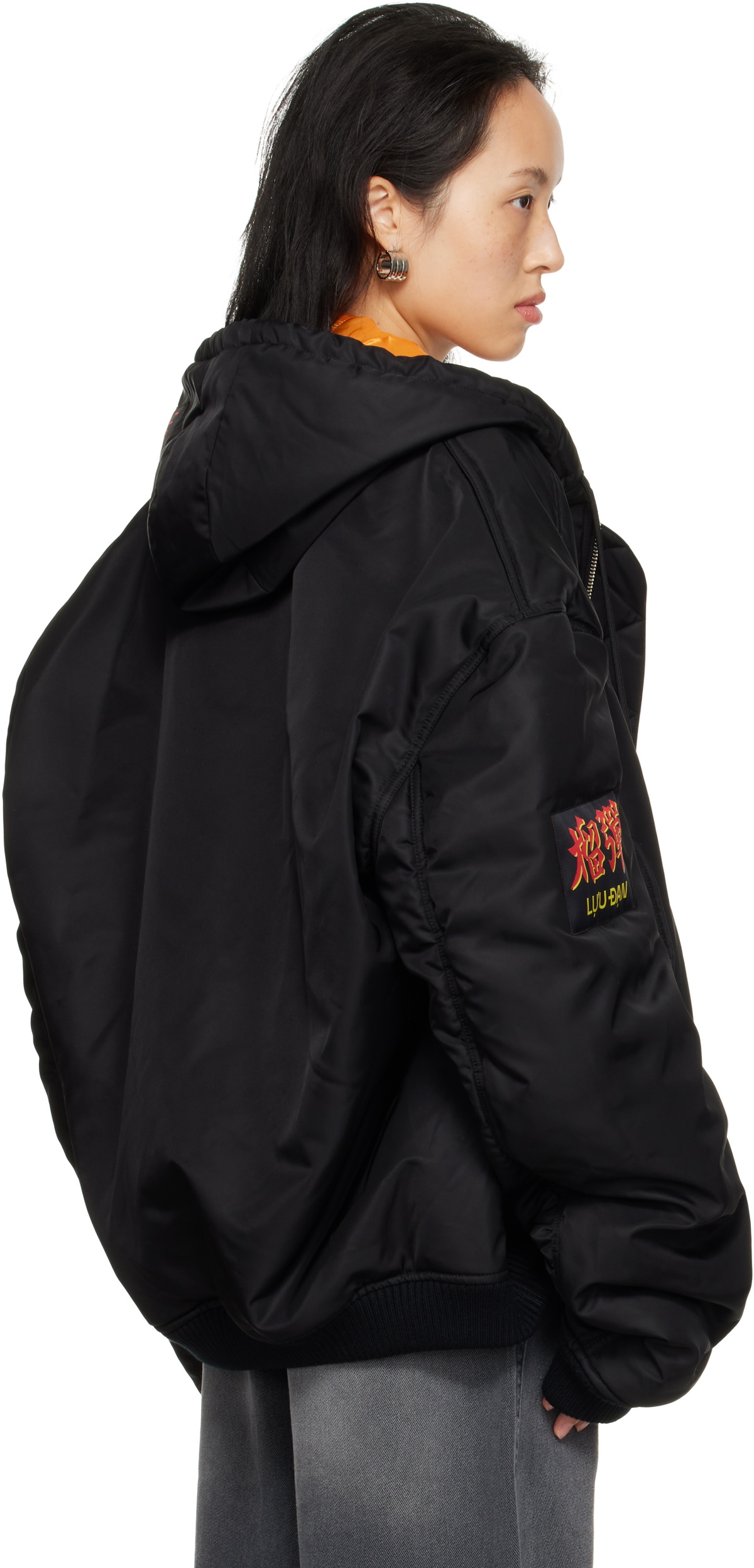 LU'U DAN Black Patch Bomber Jacket