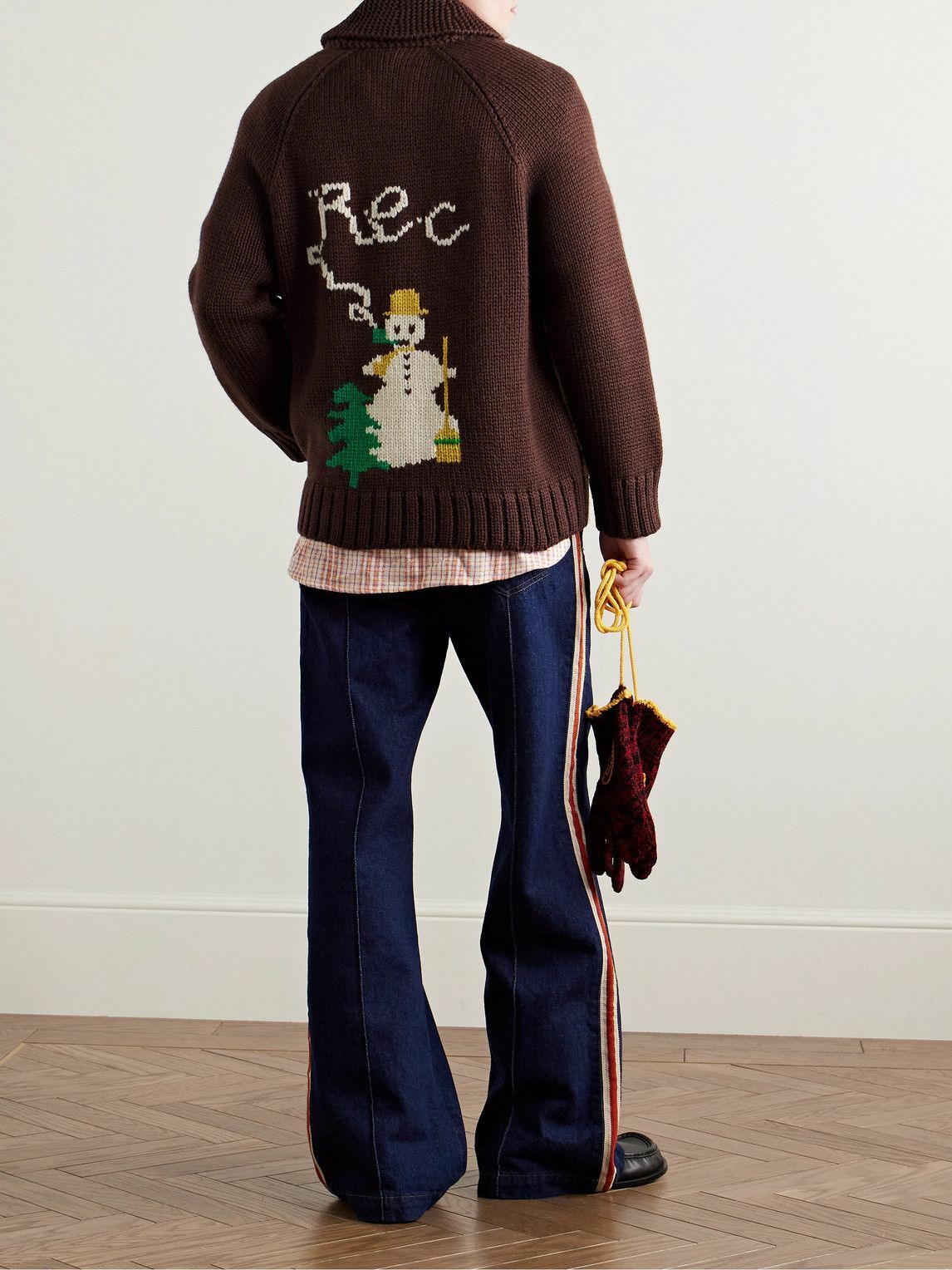 BODE - Fir Shawl-Collar Intarsia Wool Zip-Up Cardigan - Brown
