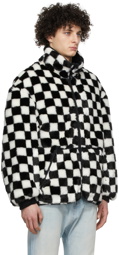 R13 Black & White Checker Faux-Fur Jacket