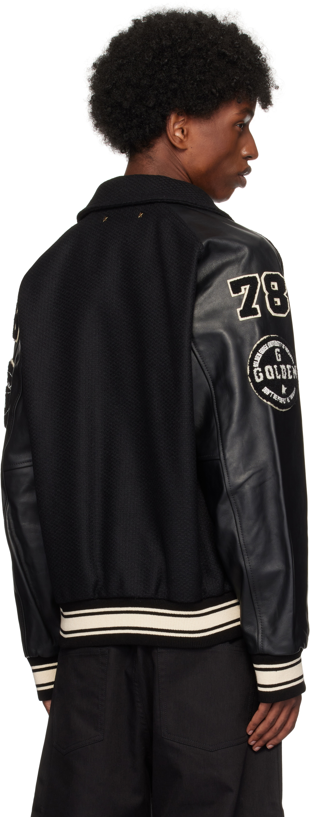 Golden Goose Black Wool Patch Bomber Jacket