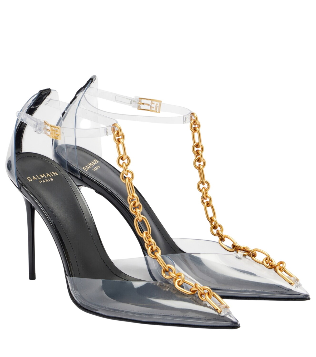 Balmain Chain-detail PVC slingback pumps Balmain
