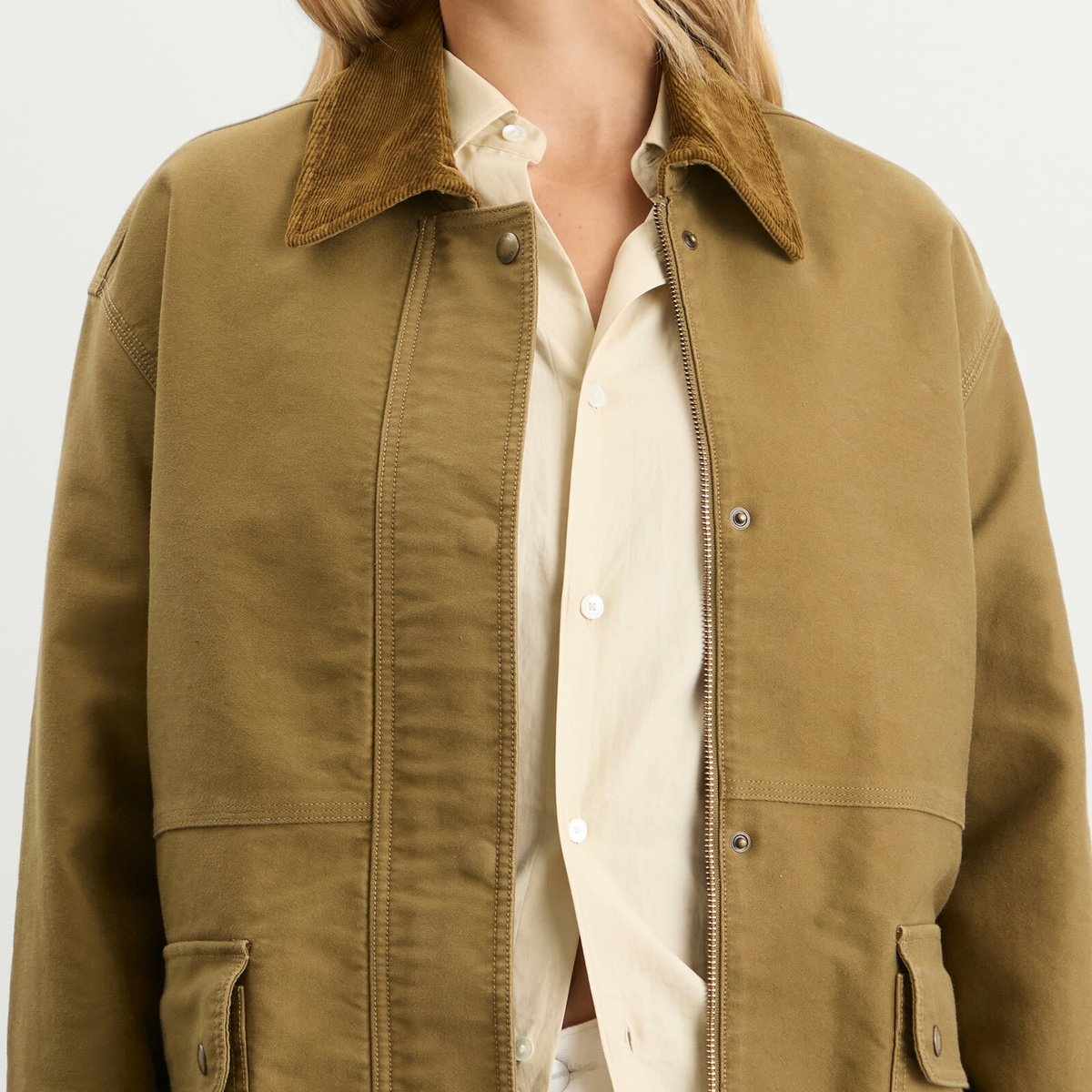 Nothing Written Women's Mole Skin Hunting Cotton Jacket in Khaki