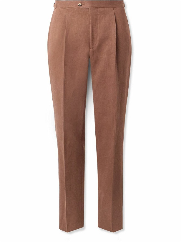 Photo: Thom Sweeney - Tapered Pleated Linen Suit Trousers - Brown