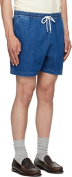 Drake's Blue Cotton Drawstring Denim Shorts