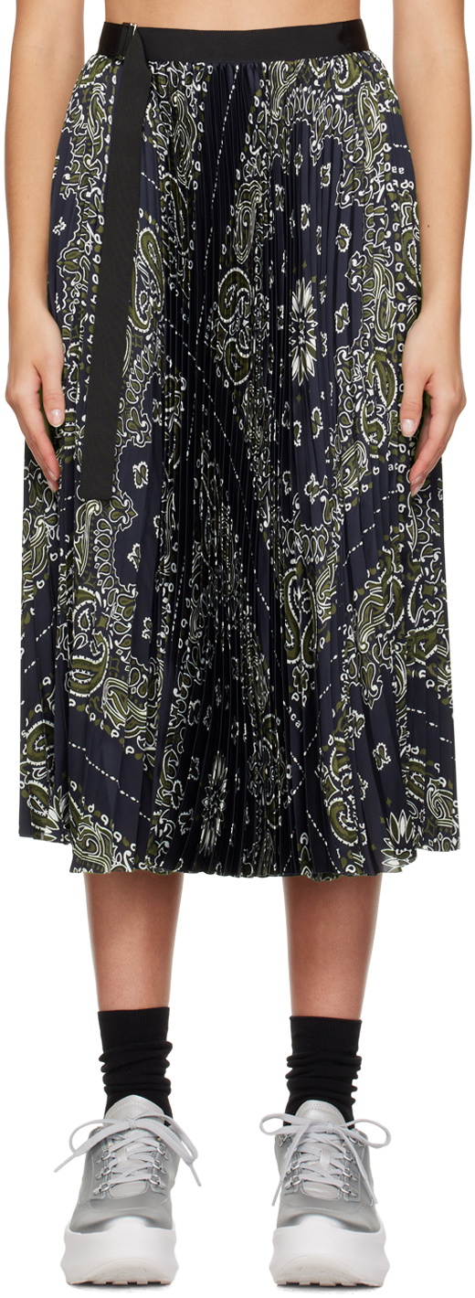 sacai Navy Bandana Print Midi Skirt Sacai