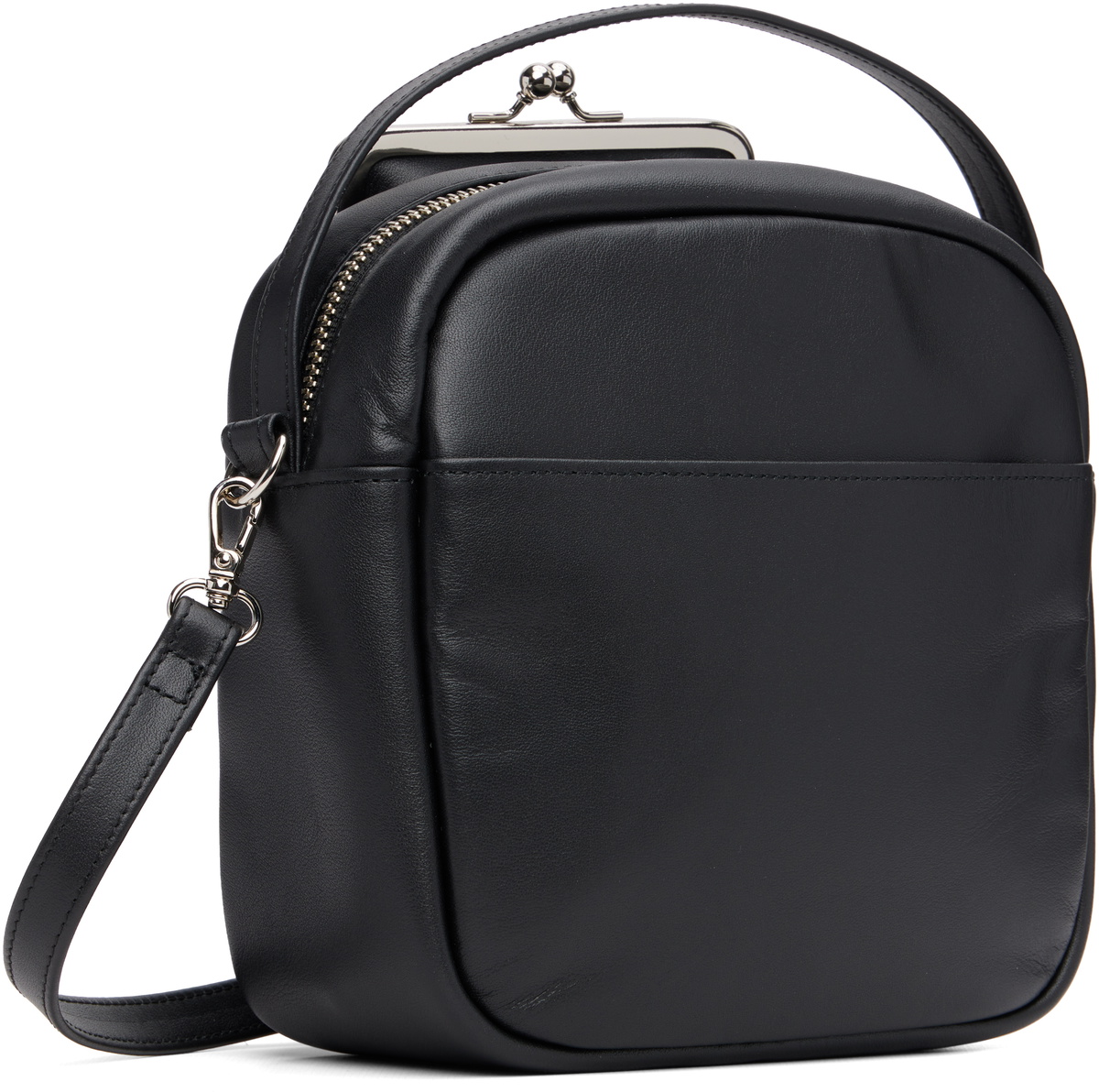 Y's Black Cow Leather Metal Clasp Box Bag