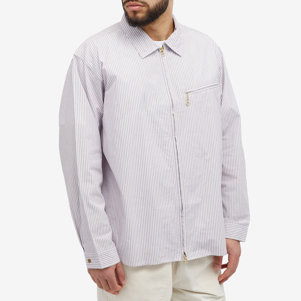 Garbstore Men's Grande Zip Stripe Shirt in Purple