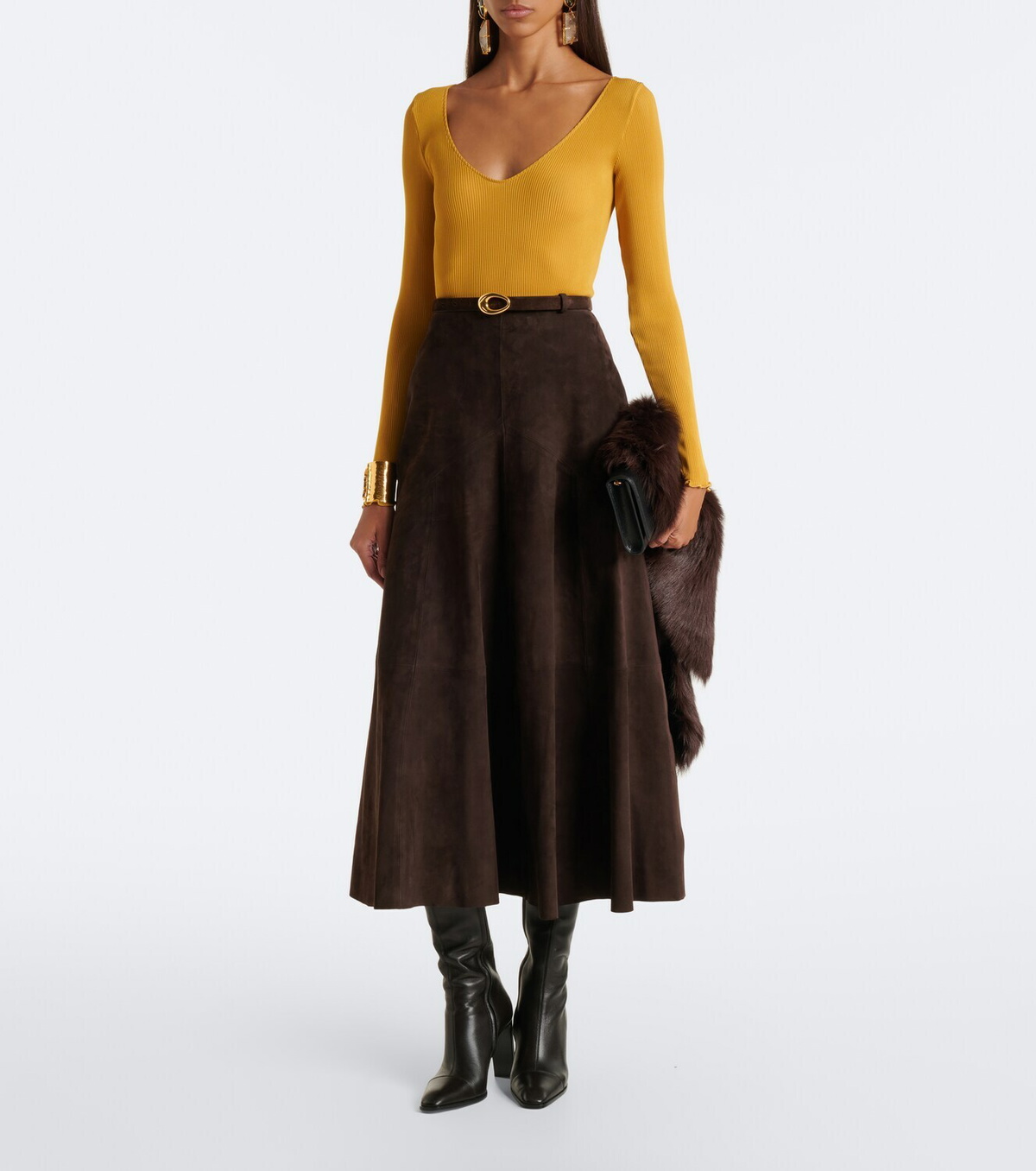Nour Hammour Garnier suede midi skirt