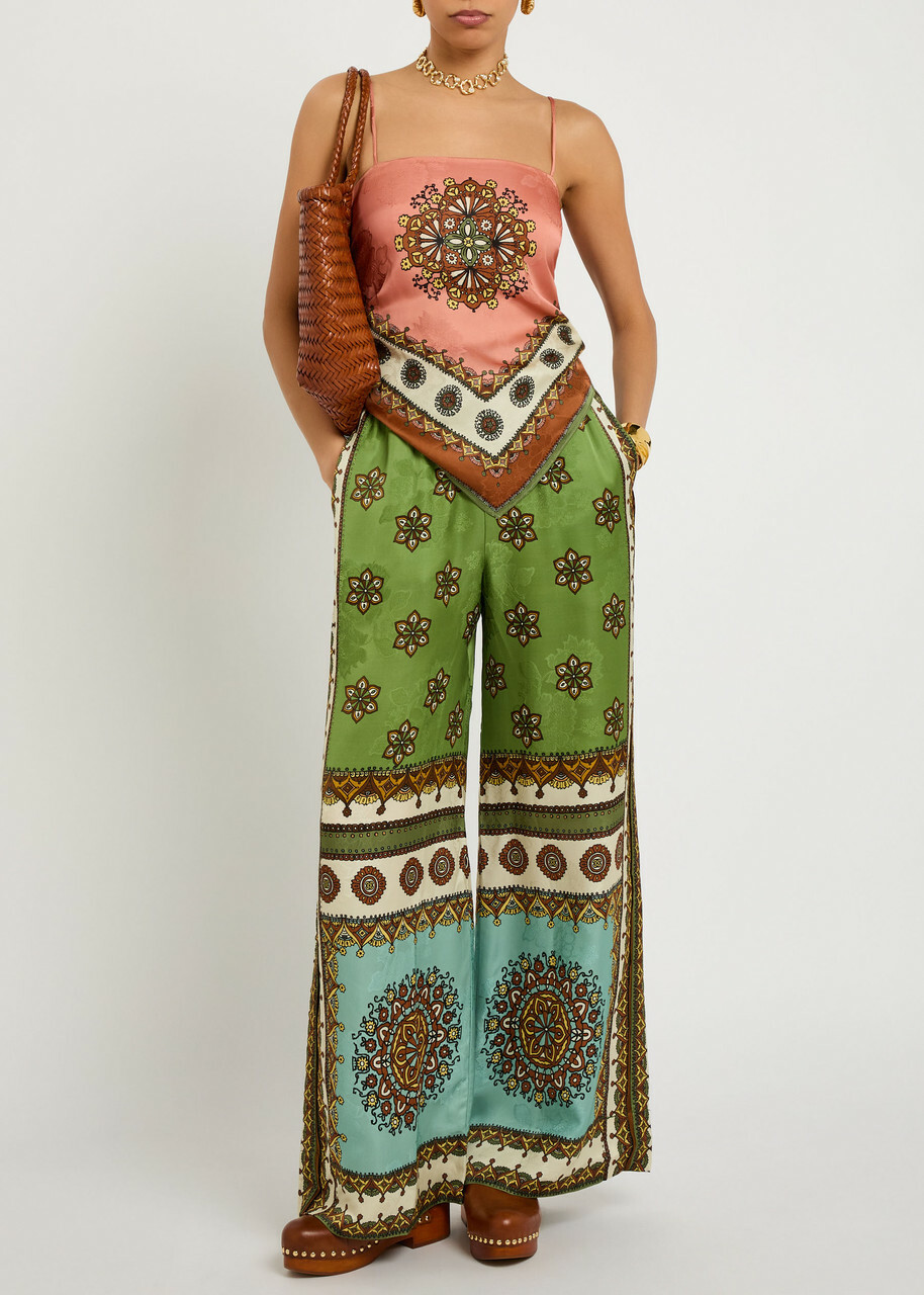 Alemais Contina Printed Wide-leg Satin Trousers Multicoloured