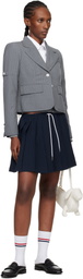 Thom Browne Navy & Black Wool Seersucker Drawstring Pleated Miniskirt