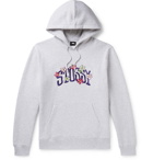 Stüssy - Logo-Embroidered Fleece-Back Cotton-Blend Jersey Hoodie - Gray