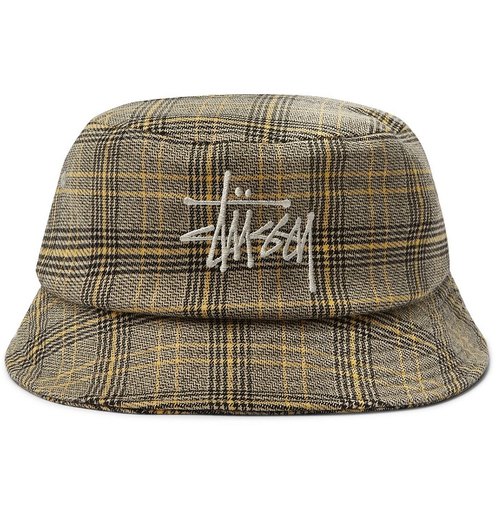 Photo: Stüssy - Logo-Embroidered Checked Flannel Bucket Hat - Neutrals