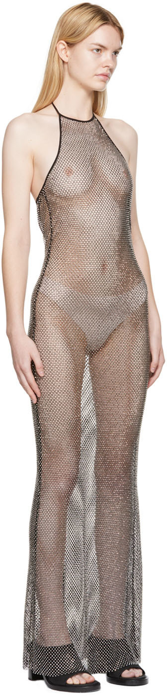 AMI Alexandre Mattiussi Black Rhinestone Fishnet Maxi Dress