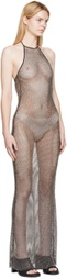 AMI Alexandre Mattiussi Black Rhinestone Fishnet Maxi Dress