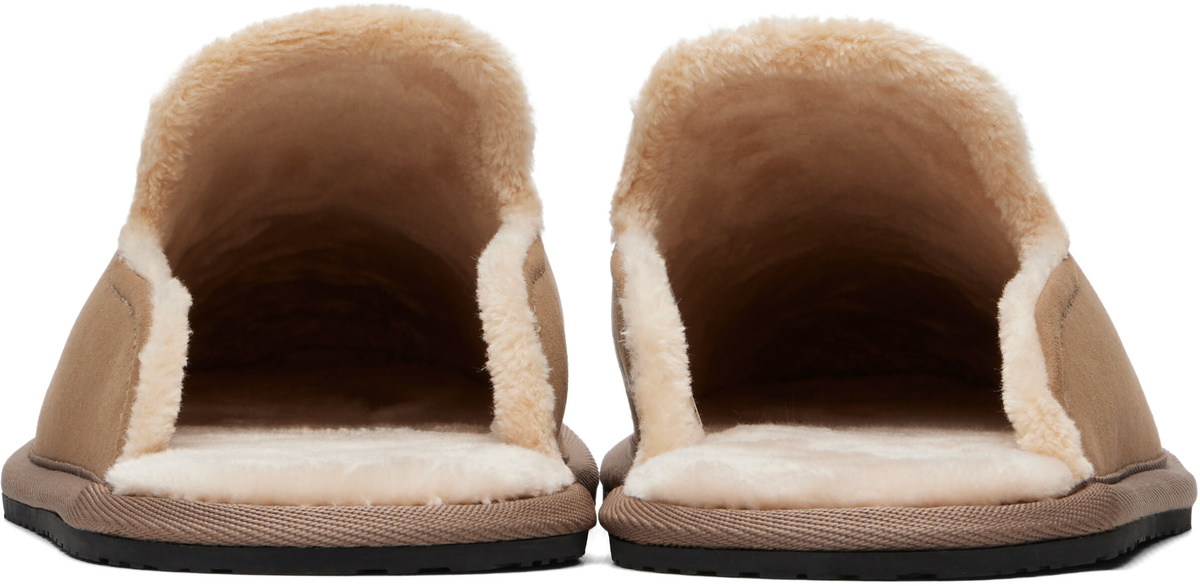 BOSS Beige Faux-Shearling Lined Slippers