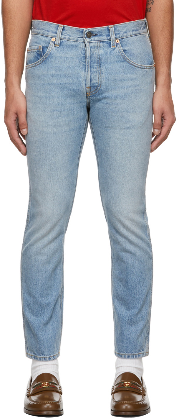 Interlocking G Embellished Straight Jeans in Blue - Gucci