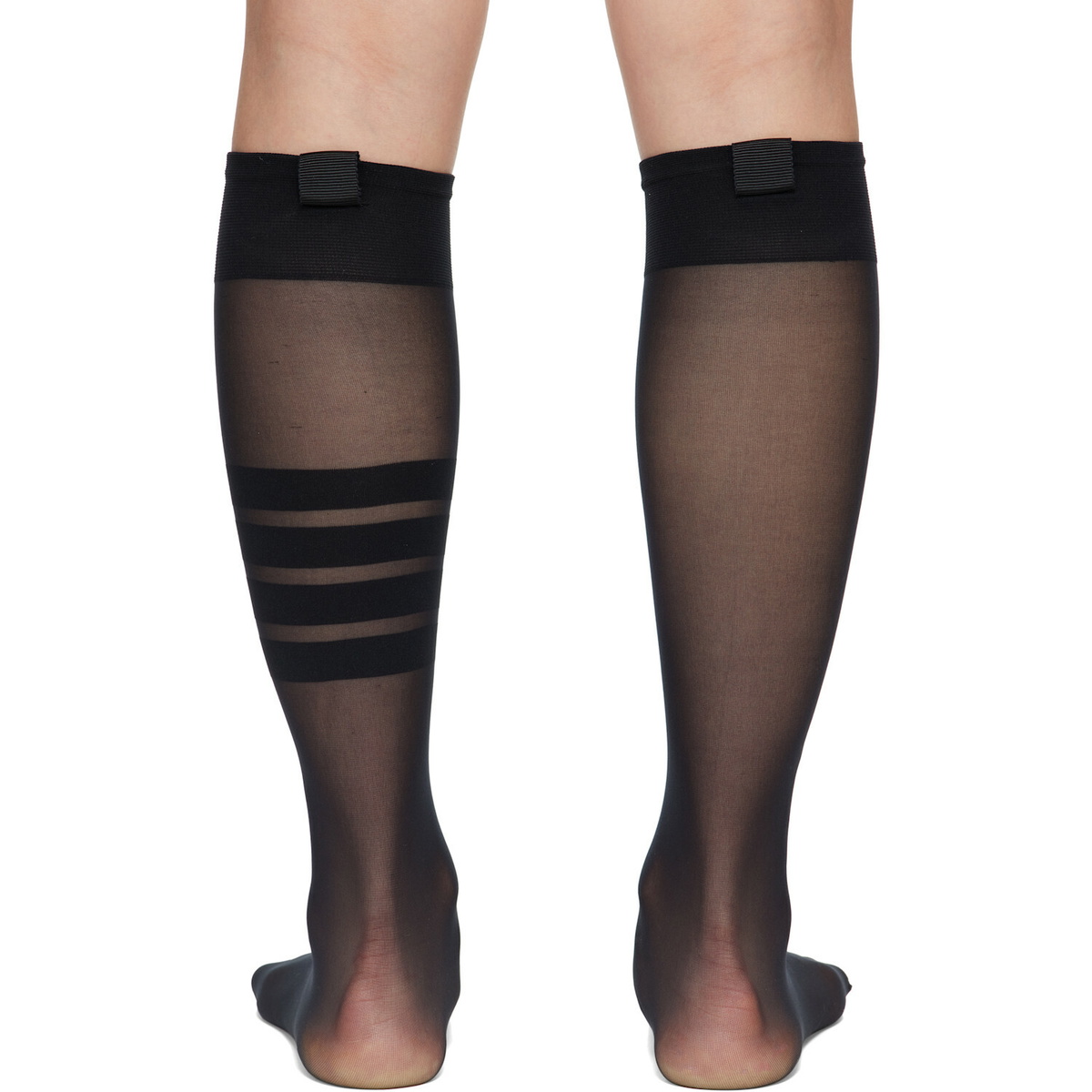 Thom Browne Black 4-Bar Sheer Nylon Knee High Socks
