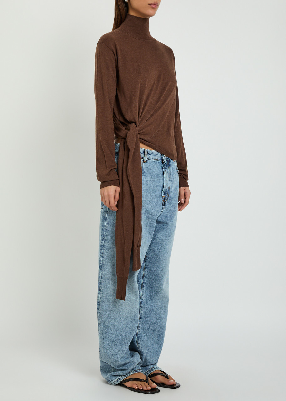 Rohe Tied Sleeve Detail Wool and Silk-blend Jumper Brown