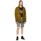 Saint Laurent Yellow and Green Abstract-Feather Double-Breasted Cardigan