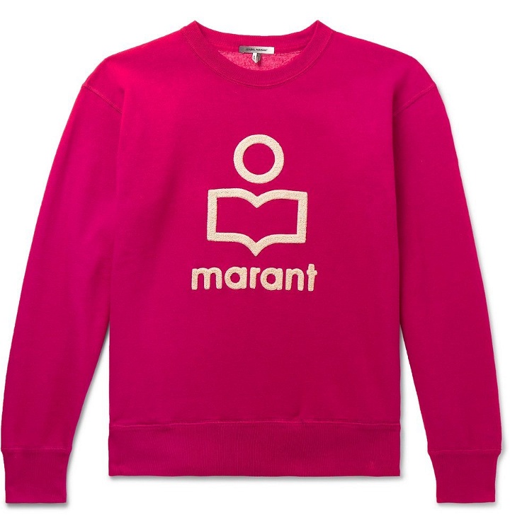 Photo: Isabel Marant - Mikeli Logo-Appliquéd Fleece-Back Cotton-Blend Jersey Sweatshirt - Pink