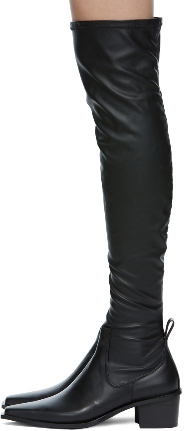 Juun.J Black Leather Thigh High Boots Juun.J