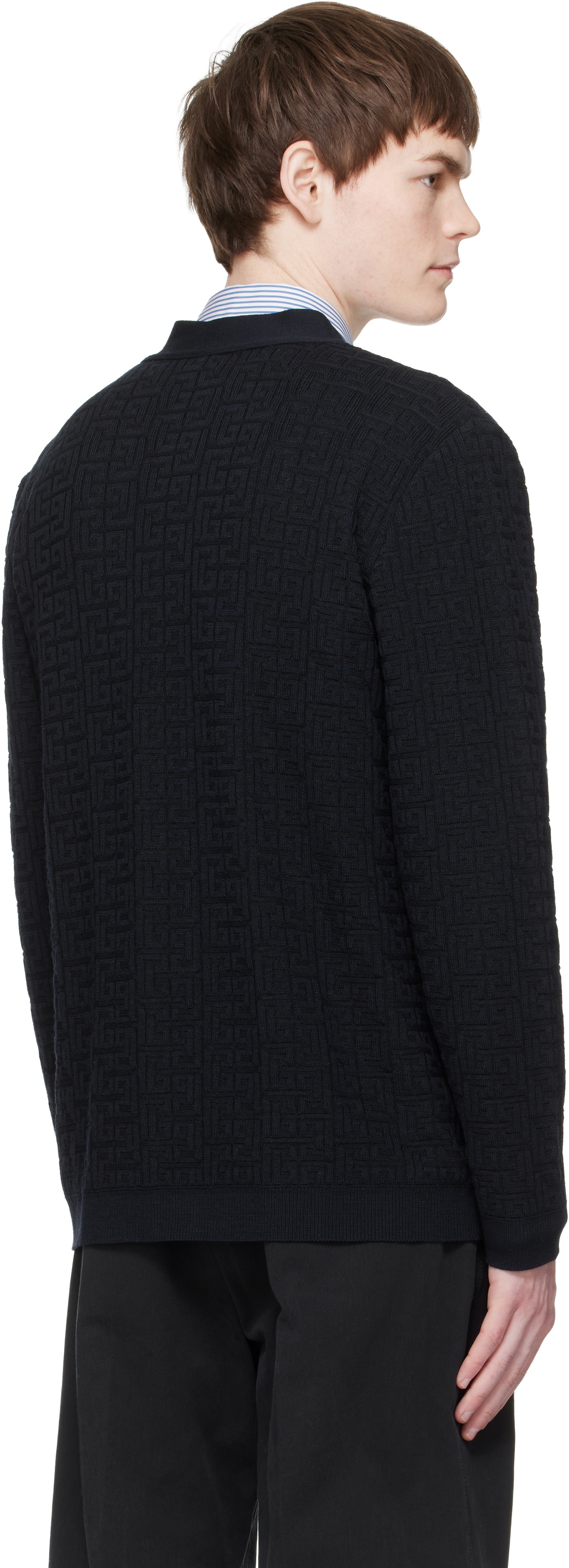 BALMAIN Navy Monogram Vanise Knit Cardigan