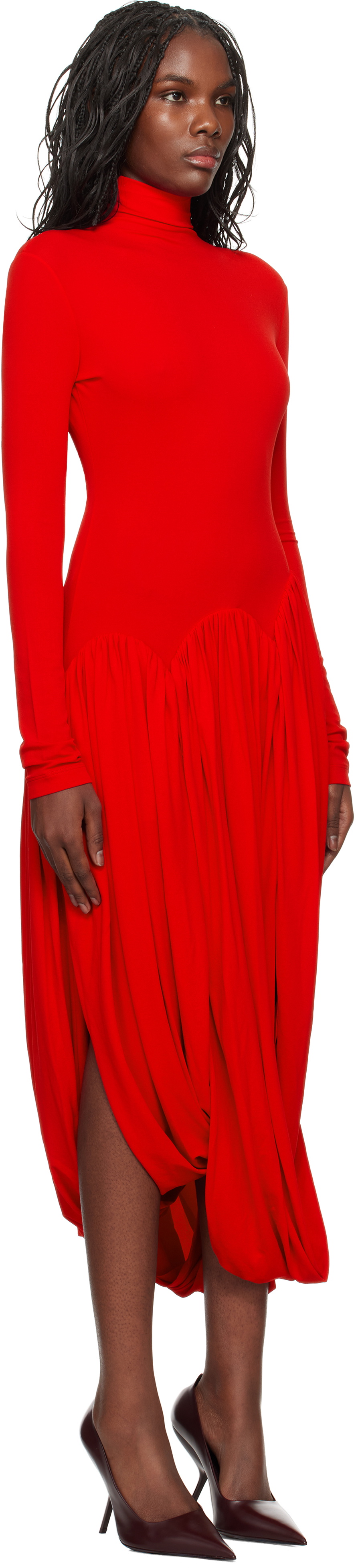 Ferragamo Red Turtleneck Tulip Maxi Dress Salvatore Ferragamo